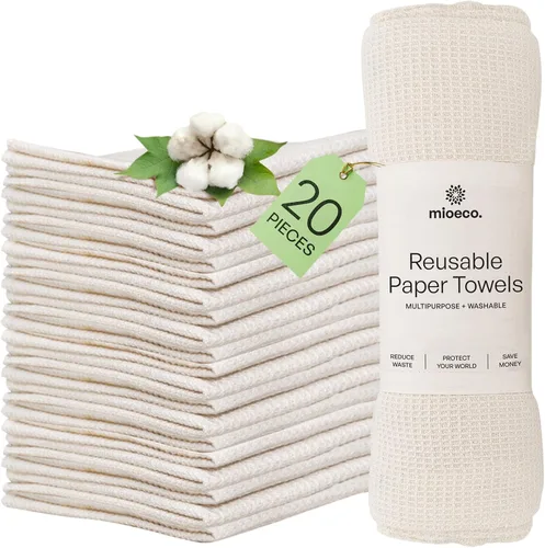 Miniatura 8 de mioeco Paquete de 10 toallas de cocina sin papel lavables, toallas de papel natural superabsorbentes, algodón natural, reutilizables, sin papel