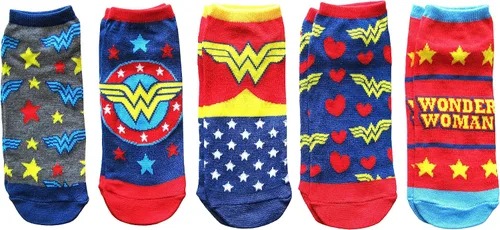Hyp DC Comics Wonder Woman Classic Juniors - Paquete de 5 calcetines tobilleros de corte bajo (4-10)