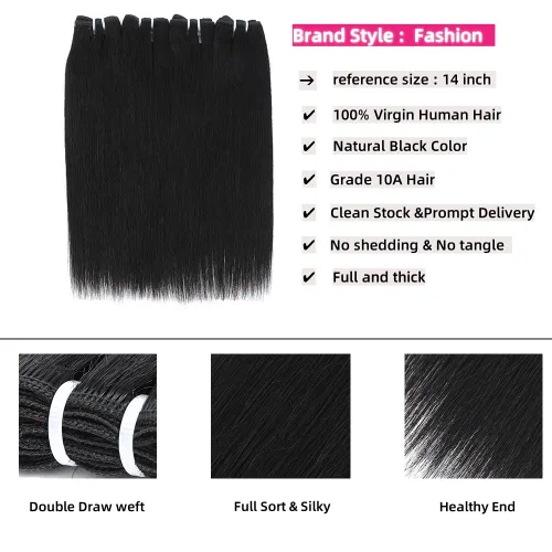 Miniatura 5 de Paquetes de cabello corto de 10 pulgadas y 12 pulgadas 10A, cabello virgen brasileño liso 4 paquetes de cabello liso 100% cabello humano liso sin