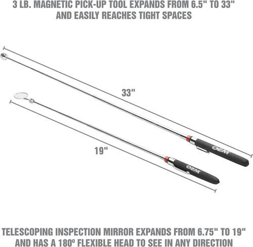 Miniatura 6 de OEMTOOLS 25294 Juego de 3 piezas de bandeja magnética y herramientas de recogida con piezas de metal magnéticas, herramienta de recogida de imán