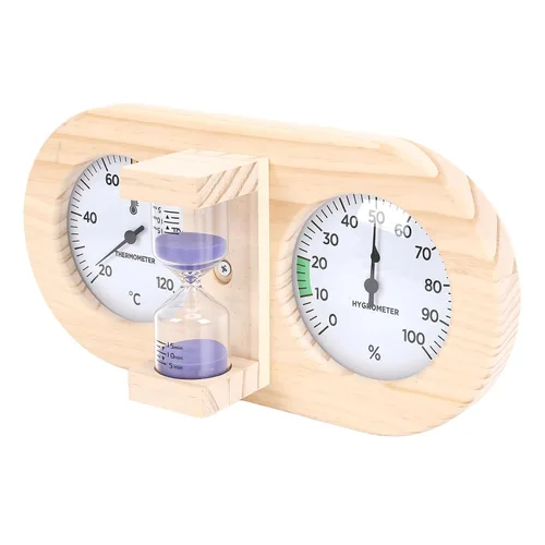 Wooden Sauna Thermometer Hygrometer, Wall Mount Temperature Humidity with Color Zones Dual Glass Dial for Spa Relaxation Room