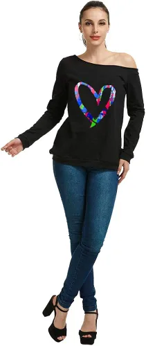 Miniatura 4 de MAGICMK - Sudaderas con hombro descubierto para mujer, manga larga, estampado de labios, casuales