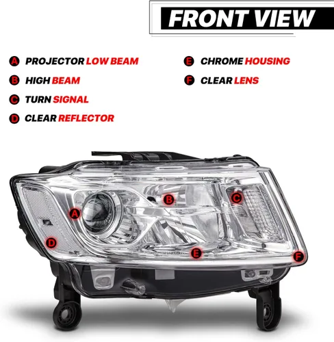 Miniatura 3 de M-AUTO Faros delanteros con bombillas LED premontadas de 6000 K compatibles con Jeep Grand Cherokee 14-16 Pre Facelift, carcasa cromada, esquinas