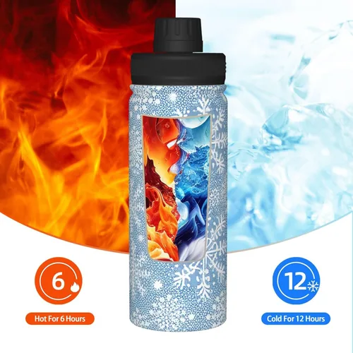 Miniatura 6 de Botella de agua deportiva a prueba de fugas con diseño de conejito junto a flores lilas, 18 onzas, de acero inoxidable duradero de doble pared