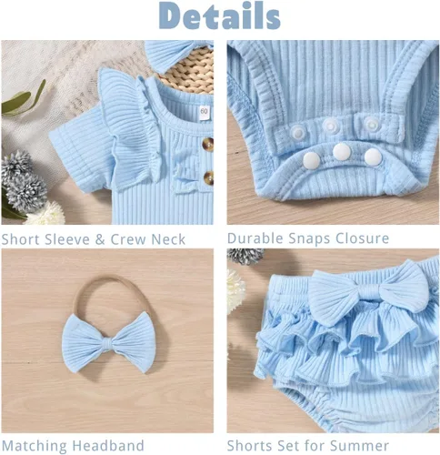 Miniatura 39 de Aalizzwell Body de manga corta para bebé niña con pantalones cortos acanalados