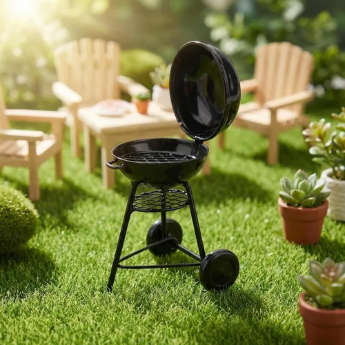 Miniatura 6 de Miniatura BBQ Grill Horno Modelo 1:12 Herramienta de cocina de casa de muñecas Decoración de jardín Accesorios Kicthen Carro de asado Soporte