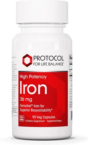 Protocol for Life Balance Hierro 36 mg Ferrochel Biodisponible - para energía y apoyo inmunológico - Mitocondrias de bisglicinato - Vegano, Halal y