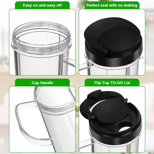 Miniatura 7 de Paquete de 2 tazas mezcladoras Magic Bullet de 22 onzas con tapa abatible para llevar, taza de repuesto con asa, compatible con tazas y tazas Magic