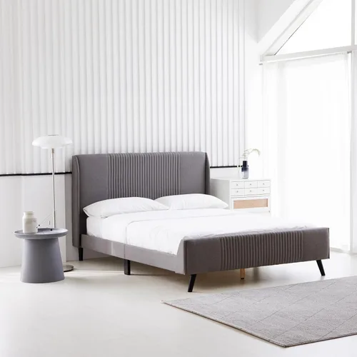 Miniatura 6 de Livinia Sunset - Cama de plataforma con respaldo de alas, base de cama tapizada de tela con cabecera de canal vertical, listones de madera fuertes