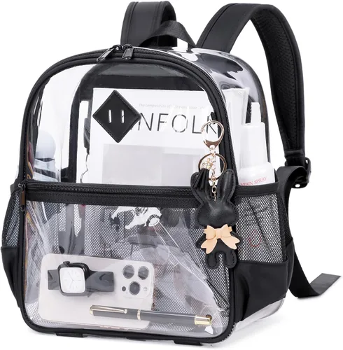 Miniatura 10 de MUSEVOS Mochila transparente para eventos de estadio aprobada 12x6x12, bolsa mini transparente de TPU gruesa con bolsillo frontal para conciertos