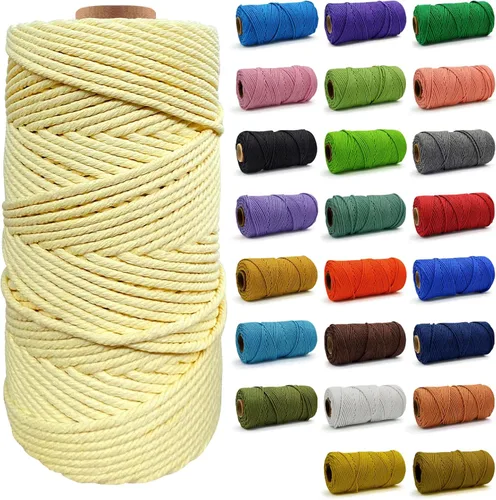 Miniatura 47 de Cuerda de Algodón 8mm x 20 Yardas - Cuerda de Macramé Natural Sin Blanquear - Cuerda de Algodón Trenzada de 3 Hilos para Colgar en la Pared, Blanco