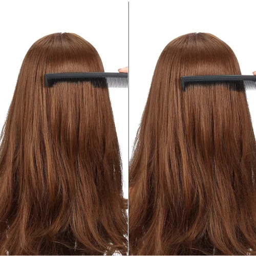 Miniatura 3 de Leinuosen Paquete de 3 peines de pelo de dientes finos y anchos, peine profesional de corte de fibra de barbero de carbono negro, herramienta