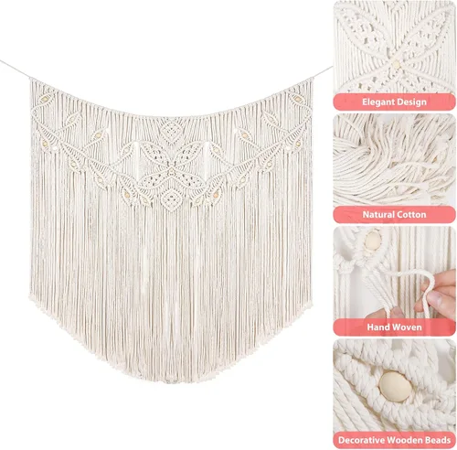 Miniatura 4 de LITOYNAN Tapiz grande de macramé para colgar en la pared, tapiz bohemio para decoración de boda, elegante tapiz bohemio hecho a mano, decoración