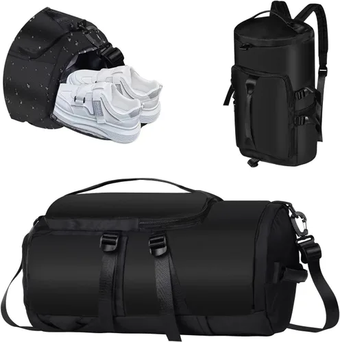 Pequeña bolsa de gimnasio para hombres y mujeres, mochila de gimnasio negra con compartimento para zapatos, mochila de fin de semana, bolsa de