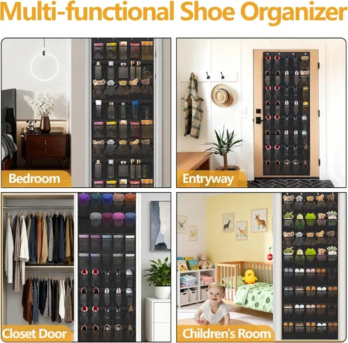 Miniatura 9 de Organizador de zapatos sobre la puerta, 40 bolsillos grandes de malla para colgar zapatos, organizador para armario, detrás de la puerta, soporte