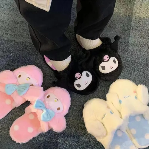 Miniatura 6 de AAOTE Kuromi - Pantuflas de felpa My Melody Cinnamoroll para invierno, talla única, para la mayoría de las pantuflas de dibujos animados suaves