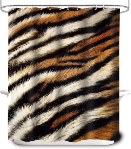 Miniatura 8 de Cortina de ducha con estampado de tigre, 60 pulgadas de ancho x 72 pulgadas de alto, safari salvaje, negro, marrón, potente pantera, piel de animal