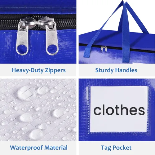 Miniatura 4 de Bolsas de mudanza extra grandes, bolsas de almacenamiento con asas de estudio y cremalleras resistentes, suministros de mudanza para mudanza