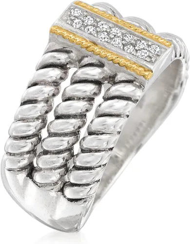 Miniatura 3 de Ross-Simons Anillo de 3 filas de circonita cúbica de 0,10 qt. t. en plata de ley y oro amarillo de 14 quilates