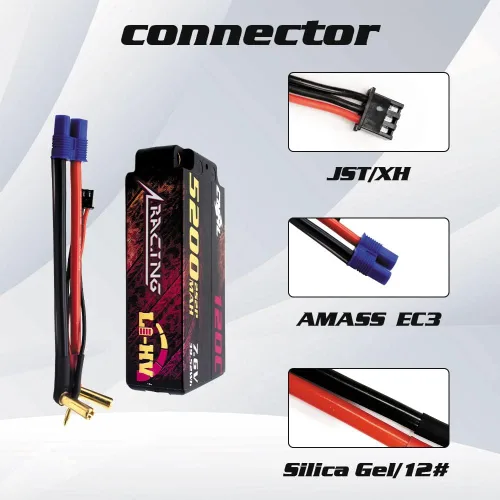 Miniatura 2 de CNHL 2S Shorty Lipo Battery 5200mAh High Voltage 7.6V Lipo Battery 120C Estuche rígido con enchufe Bullet EC3 de 0.197 in para coche RC tanque barco