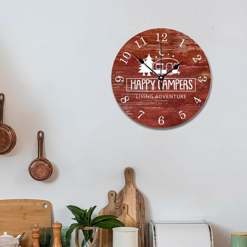 Miniatura 5 de ArogGeld Reloj de pared para campistas, casa rodante, Happy Camping, color rojo, rústico, estilo granero, de 10 pulgadas, silencioso, redondo