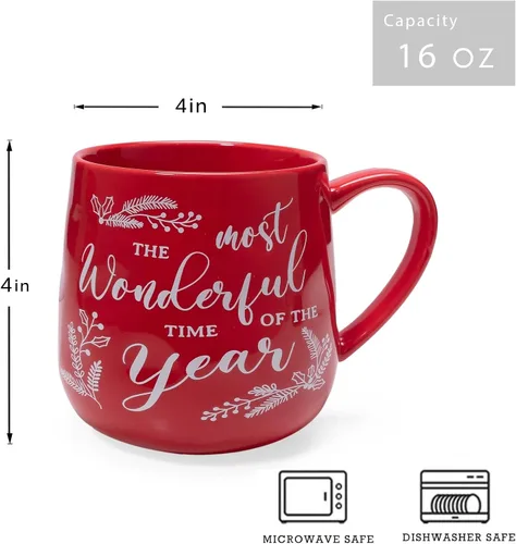 Miniatura 6 de Juego de tazas de café navideñas de cerámica LEHAHA, juego de 6 tazas de 16 onzas para las fiestas, tazas de café para festivales con saludos