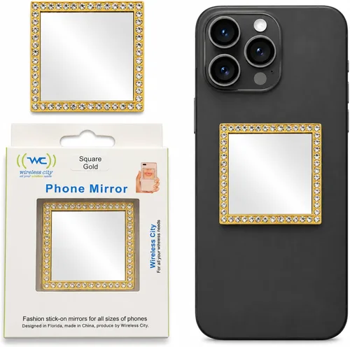Miniatura 16 de Wireless City Espejo de teléfono con forma de corazón, espejo de maquillaje con diamantes de oro rosa con circonita cúbica, 2.2 in, ideal