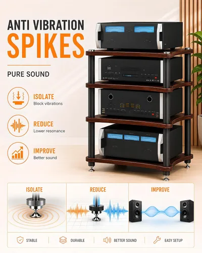 Miniatura 5 de Estante de componentes de audio resistente, soporte de medios AV de gran espacio de almacenamiento con clavijas de pie que absorben los golpes