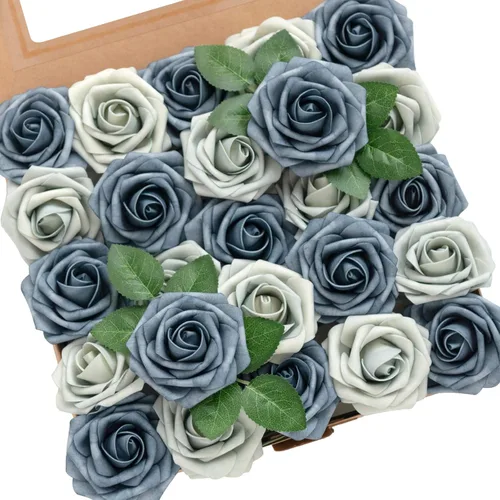 Miniatura 20 de Ling’s Moment - Flores Artificiales, 50 piezas, Rosas Verde Pavo Real con Tallos, 3" de Tacto Real, Espuma DIY para Ramilletes de Boda/Centros