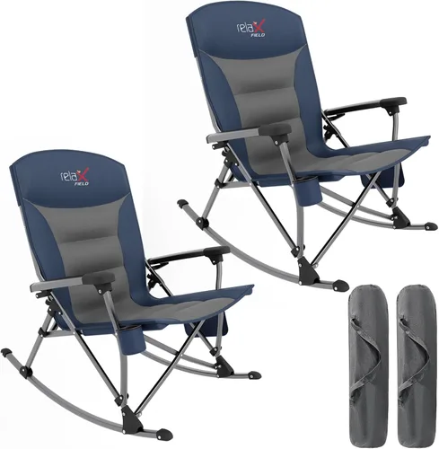 Miniatura 10 de Rocking Camping Chair for Adults, Portable Chairs with Cup Holder and Side Pocket, Outdoor Folding Rocker Chair,2PCS-Black