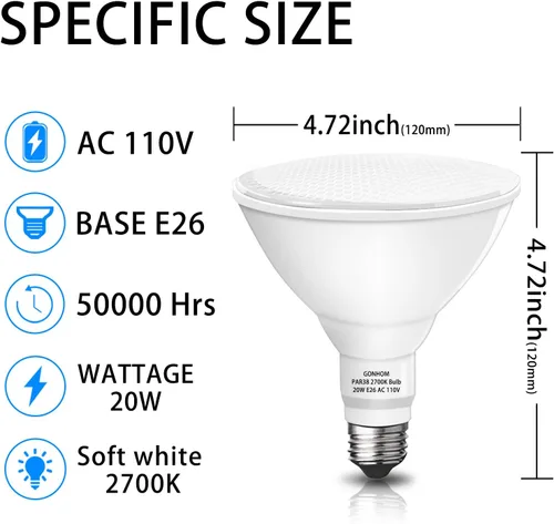 Miniatura 4 de Gonhom Par38 Bombillas LED de Inundación para Exteriores, Regulables 1800LM, 20W Reemplaza hasta 200W, Bombillas de Inundación para Exteriores