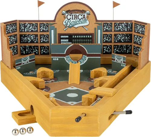 Hey! Play! Juego de habilidades de mesa de pinball de béisbol, juguete de escritorio clásico en miniatura de madera retro para coleccionistas
