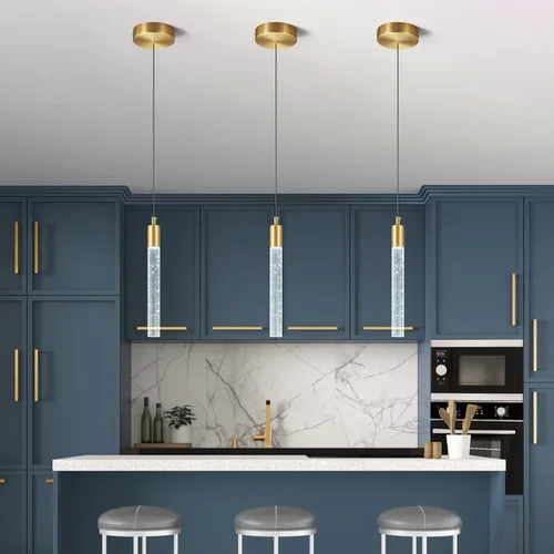 Miniatura 2 de Lámpara colgante moderna para isla de cocina, regulable, LED, acabado de latón dorado, mini iluminación colgante de cristal, para dormitorio, mesita