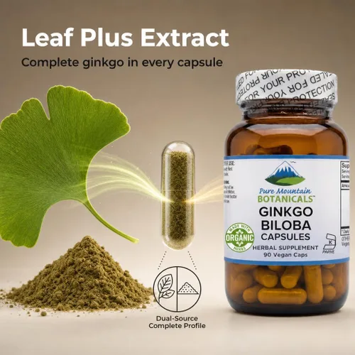 Miniatura 4 de Pure Mountain Botanicals Cápsulas de Ginkgo Biloba - 400 mg - 90 unidades - Hierbas orgánicas, veganas, kosher - Suplemento de hojas de hierbas