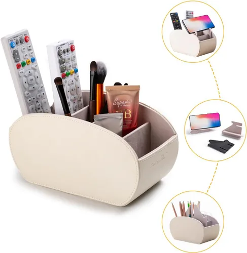 Miniatura 4 de BONNY DODO Caja organizadora de oficina multifuncional de piel sintética, soporte para control remoto, para almacenamiento de escritorio, mesa con 5