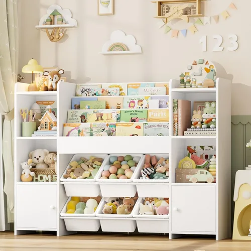 Miniatura 11 de FINETONES Organizador de almacenamiento de juguetes con 6 cubos de juguetes, organizador de juguetes para niños con 6 cubículos, organizadores