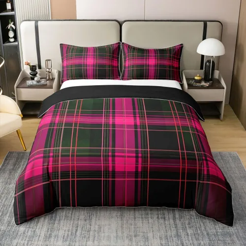 Miniatura 13 de Erosebridal Juego de ropa de cama de 100 % algodón a cuadros para niños y niñas, funda de edredón a cuadros, funda de edredón moderna geométrica