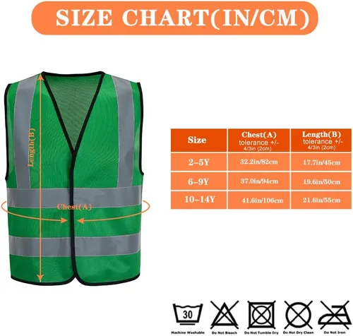 Miniatura 5 de AYKRM Chaleco de alta visibilidad para niños chaleco de seguridad reflectante de alta visibilidad Verde