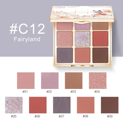 Miniatura 2 de Catkin Paletas de sombras de ojos 9 tonos mezclables Sombra de ojos suave de larga duración Maquillaje de ojos mate y purpurina Paletas de C12