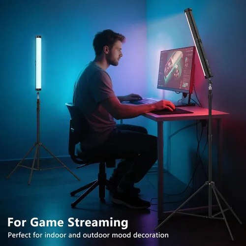 Miniatura 8 de Varita de luz LED RGB con soporte, QEUOOIY 360° a todo color 2500-9500K iluminación portátil de fotografía de estudio, batería recargable de 5000