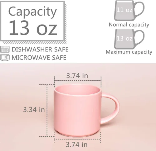 Miniatura 2 de Bosmarlin Taza de café de cerámica mate para oficina y hogar, 13 onzas, apta para lavavajillas y microondas (rosa, 1)