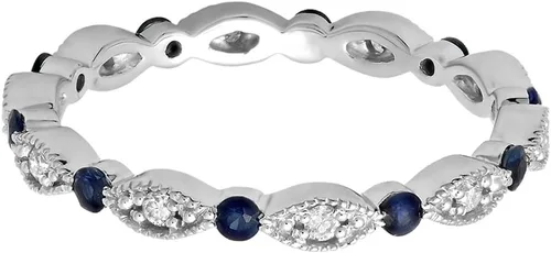 Miniatura 2 de Anillo apilable redondo de oro de 10 quilates con zafiro azul y diamante blanco para mujer