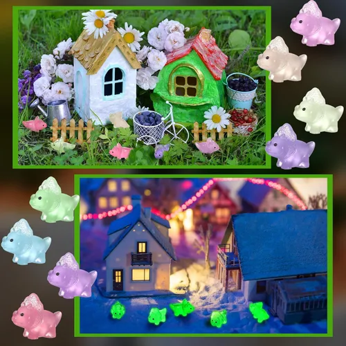 Miniatura 2 de Liliful 48 piezas de mini figuras de dinosaurio de resina, pequeño dinosaurio luminoso para mini jardín, micro paisaje, acuario, decoración