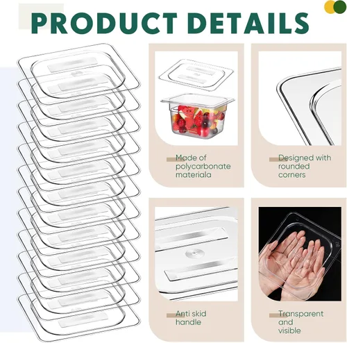 Miniatura 3 de Yinkin 12 tapas de policarbonato para sartenes de alimentos con asa, tamaño 1/6, tapa transparente para sartén de hotel, cubierta de plástico