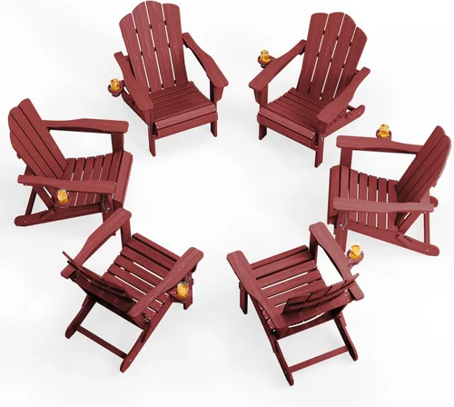 Miniatura 50 de KINGYES Silla plegable Adirondack, sillas de patio HDPE para todo clima, silla de césped con textura de madera para junto a la piscina, patio Aruba