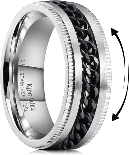 Miniatura 19 de King Will - Anillo antiestrés de acero inoxidable 316L para hombres y mujeres, con cadena decorativa giratoria, 8 mm de ancho, anillo de boda