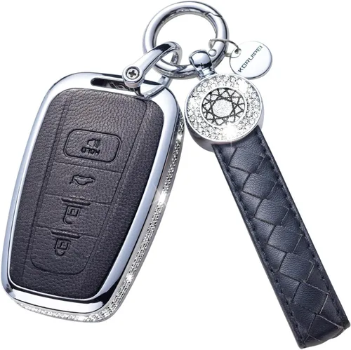 Miniatura 32 de Funda para llavero compatible con Volvo, cuero negro con cristal de protección de 360 grados para XC90, XC60, XC40, S60, S90, V60, V90, Polestar 1