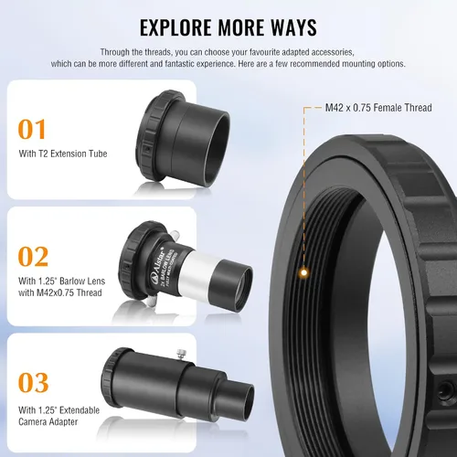 Miniatura 6 de Alstar - Adaptador de fotos para telescopio Minolta AF y Sony A Mount DSLR, adaptador de cámara para telescopio de montaje en T, incluye anillo T T2