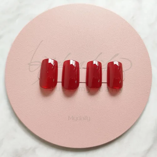 Miniatura 2 de Uñas postizas a presión de Navidad, color rojo vino, uñas postizas cuadradas medianas con diseño degradado, cobertura completa, acrílico brillante