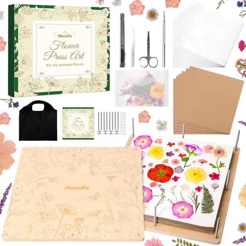 Miniatura 9 de Aboofx Kit de prensa de flores, kits de manualidades de 11 x 11 pulgadas, kit de prensado de flores de madera de 10 capas para manualidades, prensa
